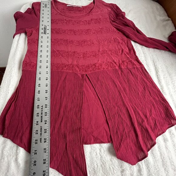 Dorothy Schoelen Platinum Womens Long Sleeve Red Textured Split Front Top Medium - Picture 7 of 7